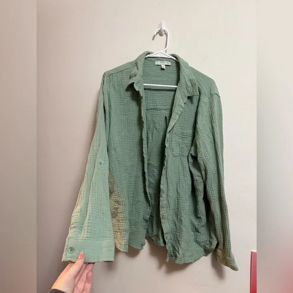 Anne Klein - Women’s Sage Green Gauze Botton Down Shirt - Size XL - Picture 2 of 4